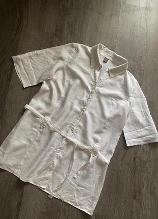 Белое  льняное платье рубашка туника