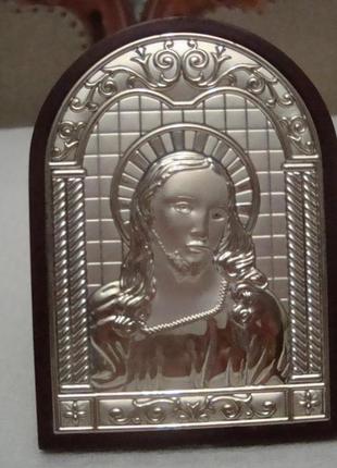 Икона иисус христос серебрение 925 пробы на дереве италия №ст156