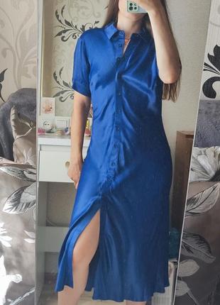 Атласное синее платье bsl