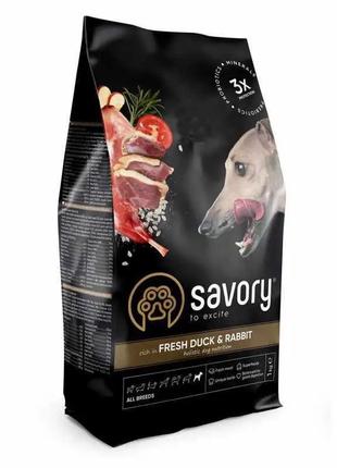 Сухой корм для собак всех пород Savory 3 кг (кролик и утка)