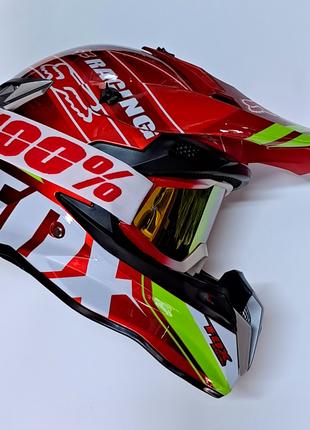 Мото шлем Эндуро Fox Recing red Gloss + очки 100% в комплекте