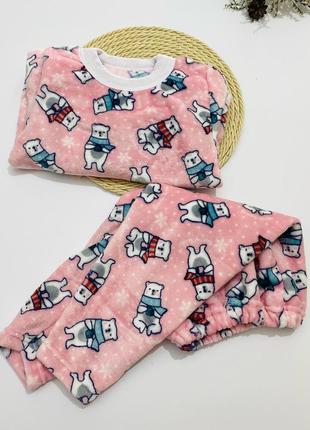 Пижама для девочки розовый мишка махра
