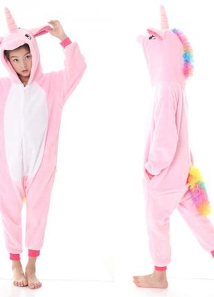 Детская пижама кигуруми Единорог (розовый) 130 см