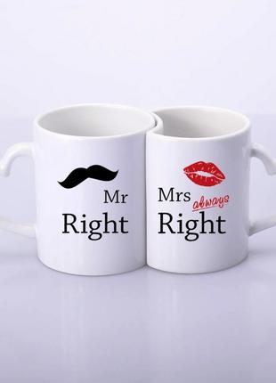 Парные чашки для влюбленных в виде сердца mr&mrs; always right
