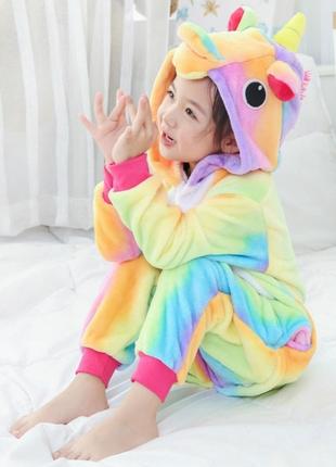Детская пижама кигуруми радужный единорог 130 см