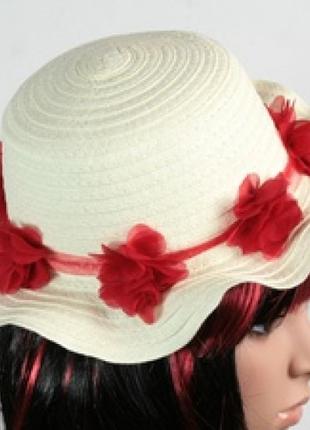Соломенная шляпа детская Флюе 26 см бело-красная