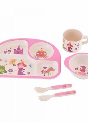 Детская бамбуковая посуда 3 в 1 Принцесса (розовый)