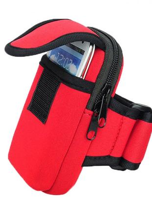 Чехол для смартфона с карманом на руку для спорта (красный)