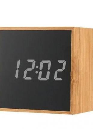 Часы будильник куб дерево Bamboo Led Clock (Белый)