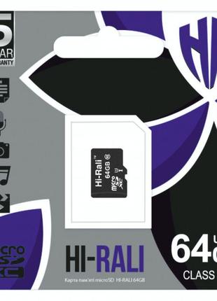 Карта Памяти Hi-Rali MicroSDXC 64gb UHS-3 10 Class Цвет Чёрный
