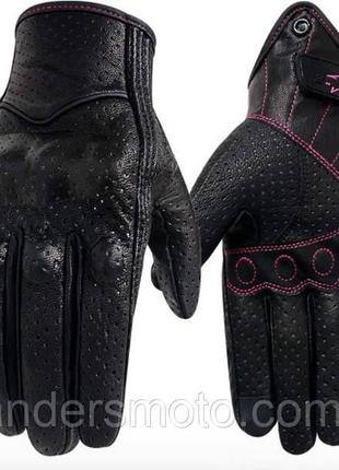 Женские кожаные мото перчатки черные Размер S