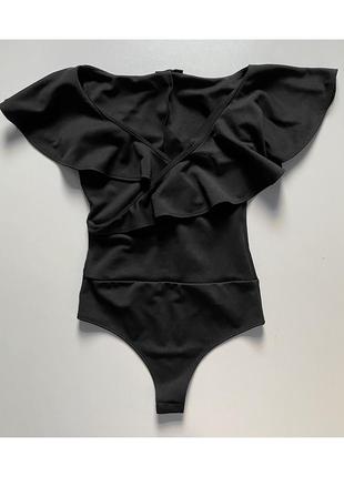Xs-s чорна блузка боді боди блуза на запах з воланами короткий...
