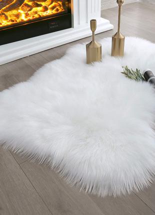 Белый коврик из искусственного меха (90 х 60 см), коврик шкурка,