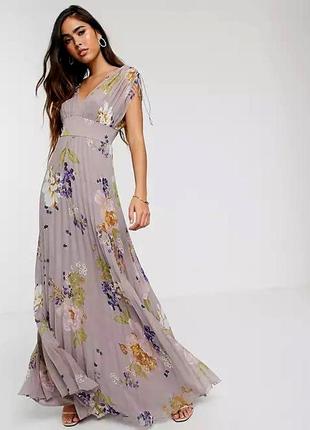 Длинное платье плиссе в цветы от asos