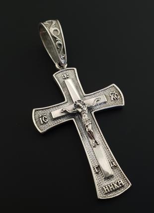 Большой серебряный крестик мужской. Прямой православный кулон ...