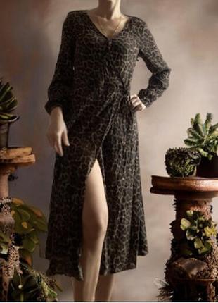 Леопардовое платье на запах миди от h&amp;m