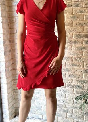 Платье, красное платье zack, легкое платье, v-образный вырез, ...