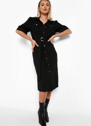 Сукня-сорочка міді з поясом чорного кольору