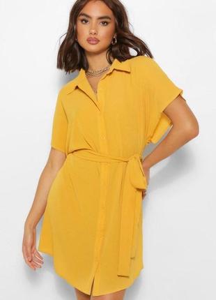Гірчично-жовта сукня-сорочка з поясом
