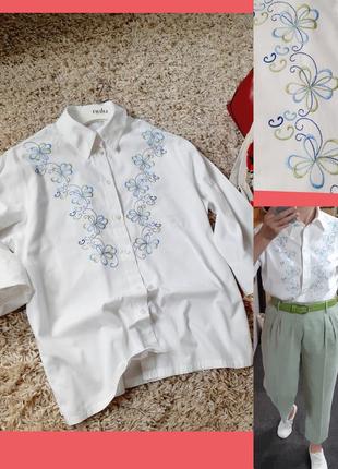 Базовая белая хлопковая блуза/рубашка с вышивкой,р. 40-44