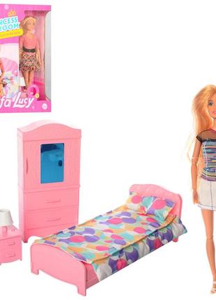 Меблі з лялькою defa 8378-bf, іграшка меблі  спальня, ліжко, ш...