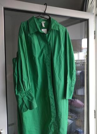 Платье -рубашка насыщенного зеленого цвета