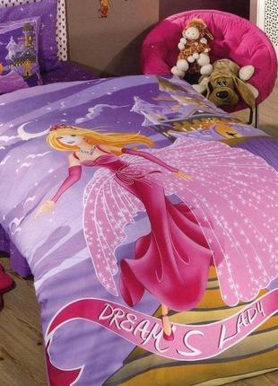 Детское полуторное сатиновое постельное белье принцесса