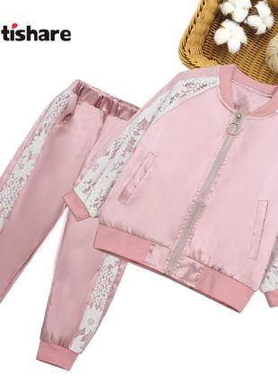 Стильный детский костюм на девочку, 7-8 лет, розовый, новые