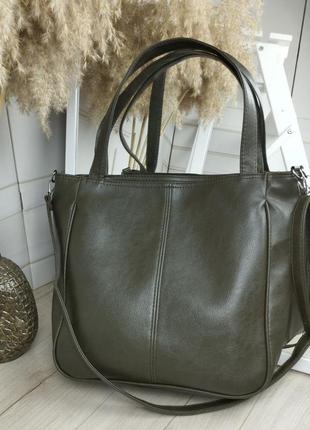 Женская стильная, качественная, модная сумочка из эко кожи хаки