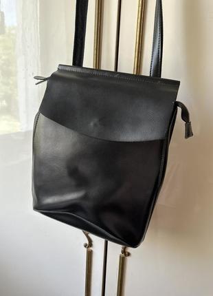 Идеальный черный кожаный рюкзак-сумка натуральная кожа