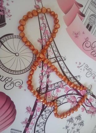 Ожерелье из натурального оранжевого жемчуга барокко