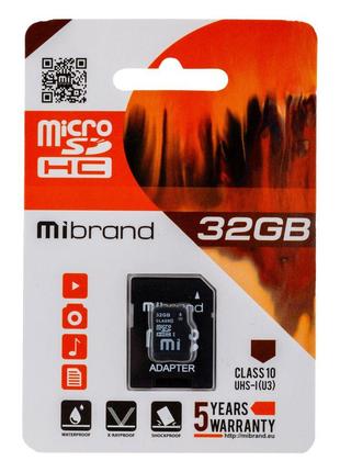 Карта Памяти Mibrand MicroSDHC 32gb UHS-1 10 Class & Adapter Ц...