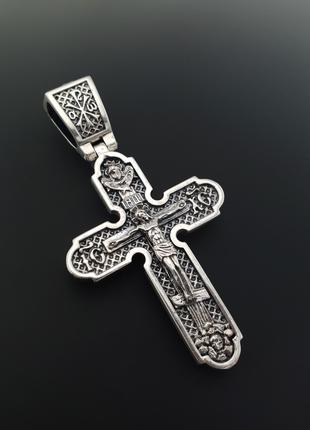 Мужской серебряный кулон крестик Распятие Иисуса Христа и Арха...