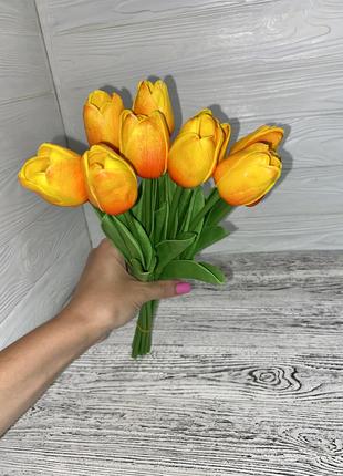 Букет искусственных цветов тюльпаны желто - красные (34 см)