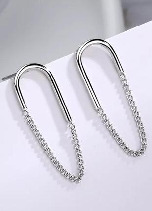 Серьги дужки серебро 925 покрытие цепочки топ сережки