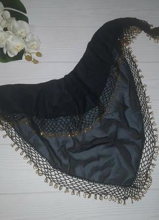 Красивейший чёрный шифоновый платок (парео) с бисером