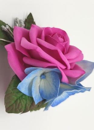 Резинка роза с гортензией hande made