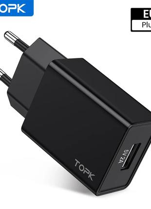 Сетевое зарядное устройство адаптер TOPK 10W / 5V / 2A Black