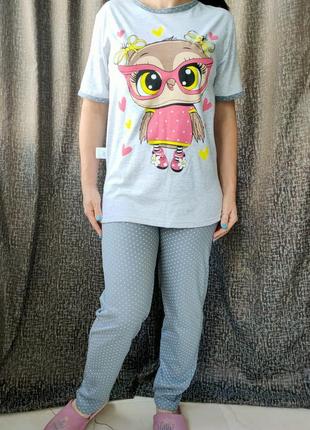 Женская летняя пижама длинные брюки и футболка