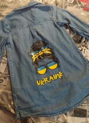 Джинсова рубашка туніка україна ручна робота малюнок на одязі
