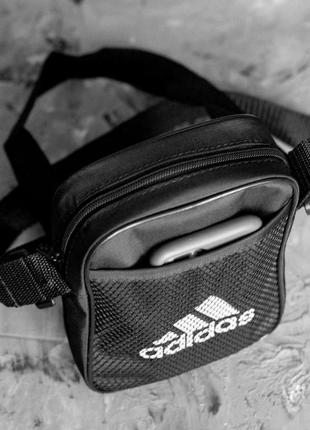 Маленькая мужская сумка месседжер adidas logo чорная текстильная