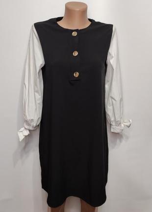 Zara чёрное прямое платье с белыми рукавами