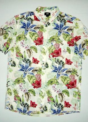 Рубашка  гавайская h&m regular fit cotton гавайка размер (m)