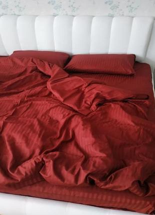 Комплект постельного  белья страйп сатин бордовый полоска