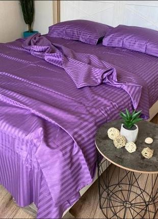 Комплект постельного  белья страйп сатин полоска фиолетовый