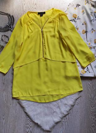 Желтая блуза с замочком молния на декольте шифон длинная туник...