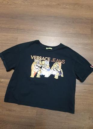 Кроп-топ, укороченная футболка versace, оригинал, оверсайз
