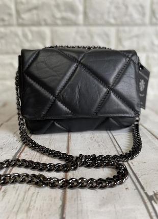 Шкіряна стьогана сумочка чорна італія  🇮🇹 нова колекція