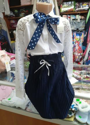 Синяя юбка плиссе для девочки Школа р.122 - 152
