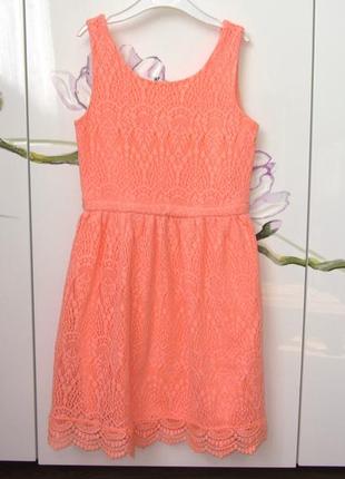 Модное нарядное платье сарафан оранжевый с кружевом h&m для де...